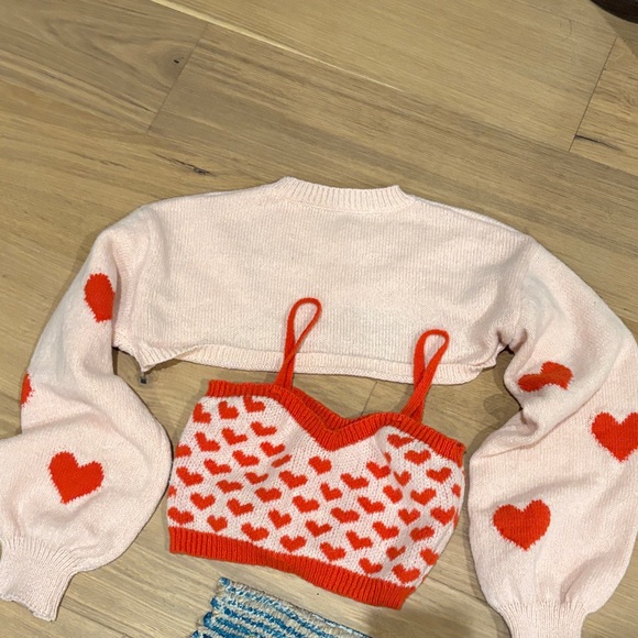 Heart Patterned Pink and Red Sweater - Picture 5 of 5